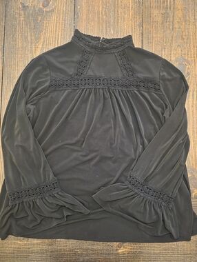 Worthington Black Lace-Trim Blouse